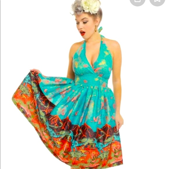 Lindy Bop Dresses & Skirts - NWT Lindybop Green Volcano/Dinosaur Dress